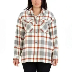 HFX Women’s Shirt Jacket Relaxed Fit Drop Shoulder Pockets SIZE L GRAY/BROWN